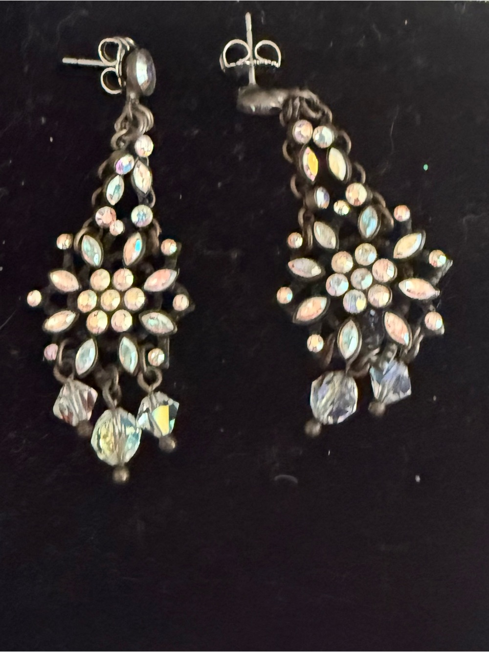 Anthropologie Iridescent Multi-Color Crystal Floral Drop Earrings